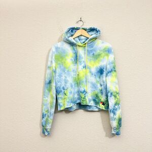 AVIATOR NATION Tie-Dye Hoodie Cropped in Neon Yellow